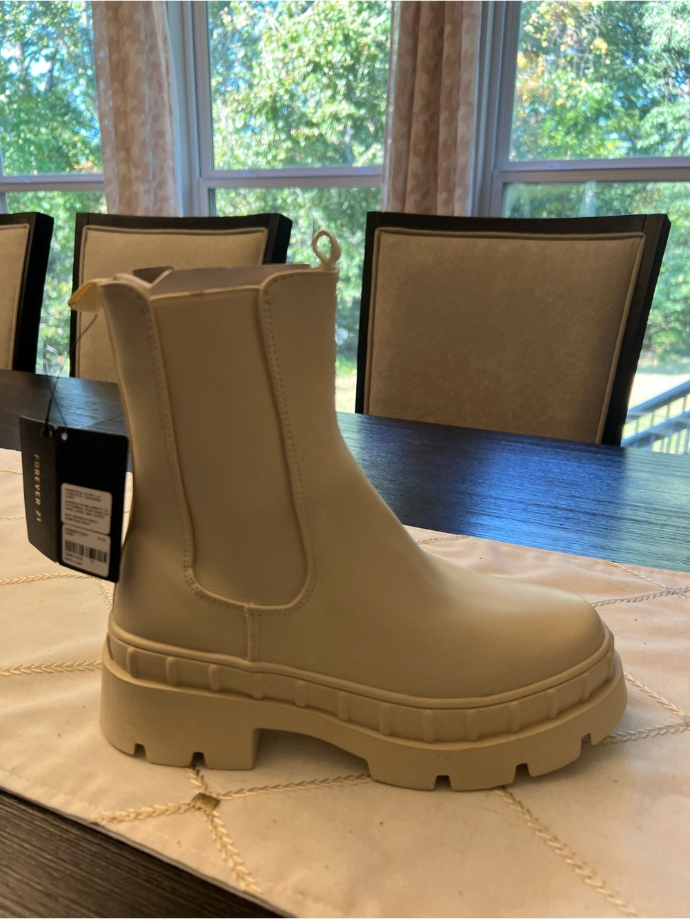 Forever 21 Cream Chunky Chelsea Lug Ankle Boot